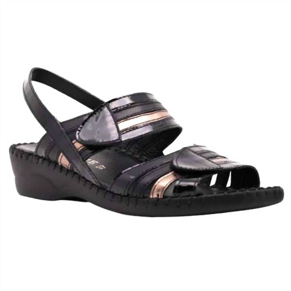 NEW LAPLUME women's anya wedge sandals in black patent